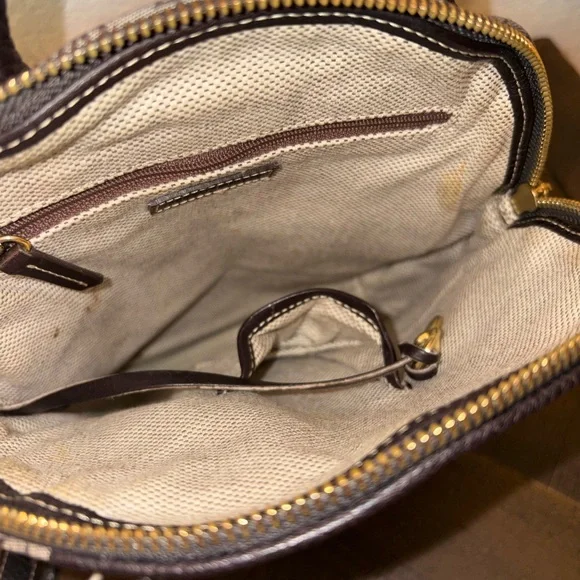 Dooney & Bourke DB Monogram Mini Backpack Brown Leather Trim Small Bag - Picture 8 of 11